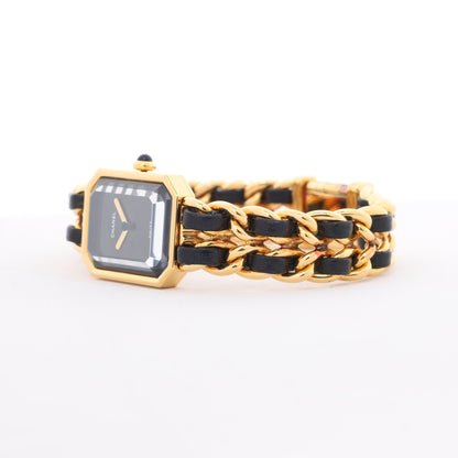 Chanel Premiere L H0001 MN16207 GP &amp; Leder QZ Schwarzes Zifferblatt