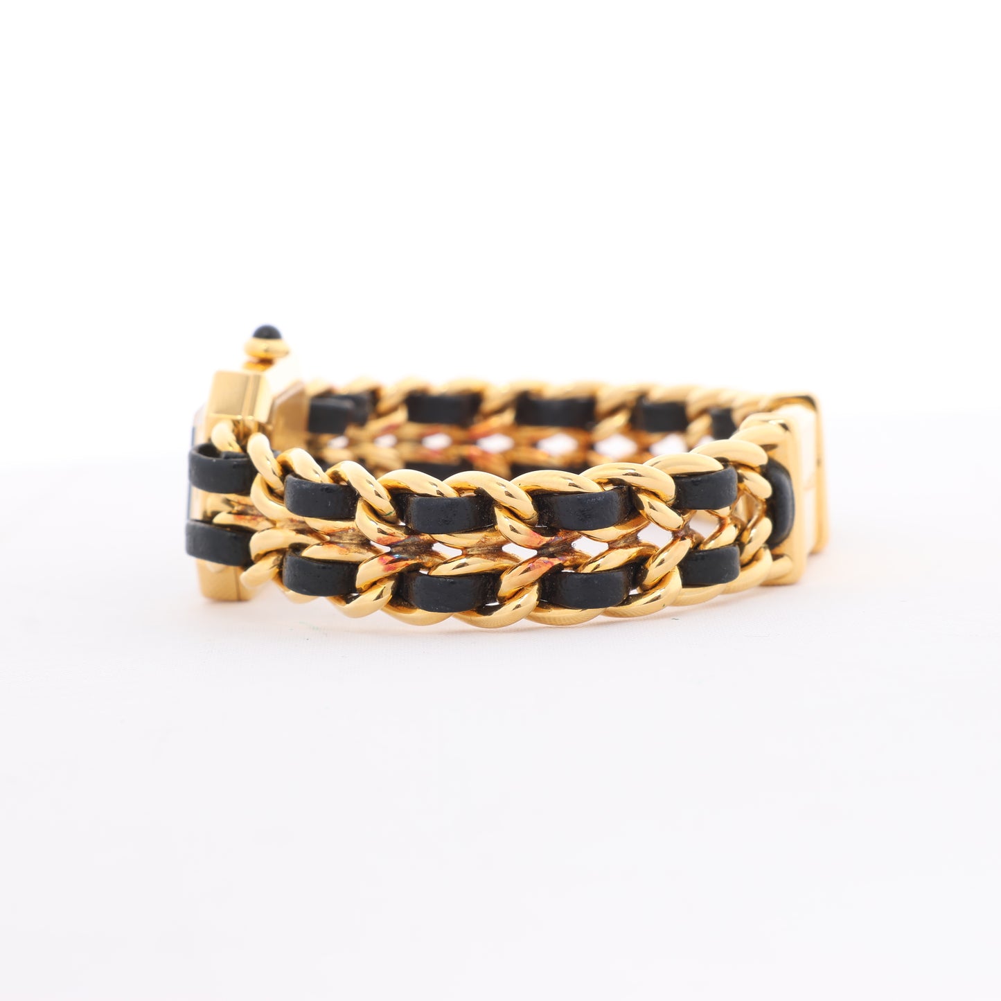 Chanel Premiere L H0001 MN16207 GP &amp; Leder QZ Schwarzes Zifferblatt