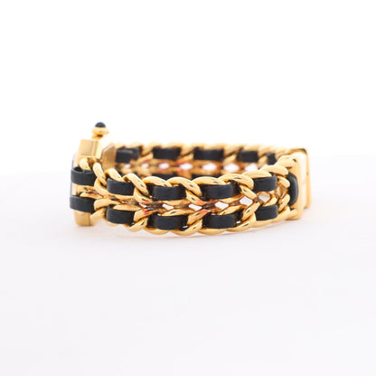 Chanel Premiere L H0001 MN16207 GP &amp; Leder QZ Schwarzes Zifferblatt