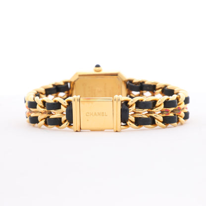 Chanel Premiere L H0001 MN16207 GP &amp; Leder QZ Schwarzes Zifferblatt