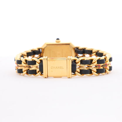 Chanel Premiere L H0001 MN16207 GP &amp; Leder QZ Schwarzes Zifferblatt