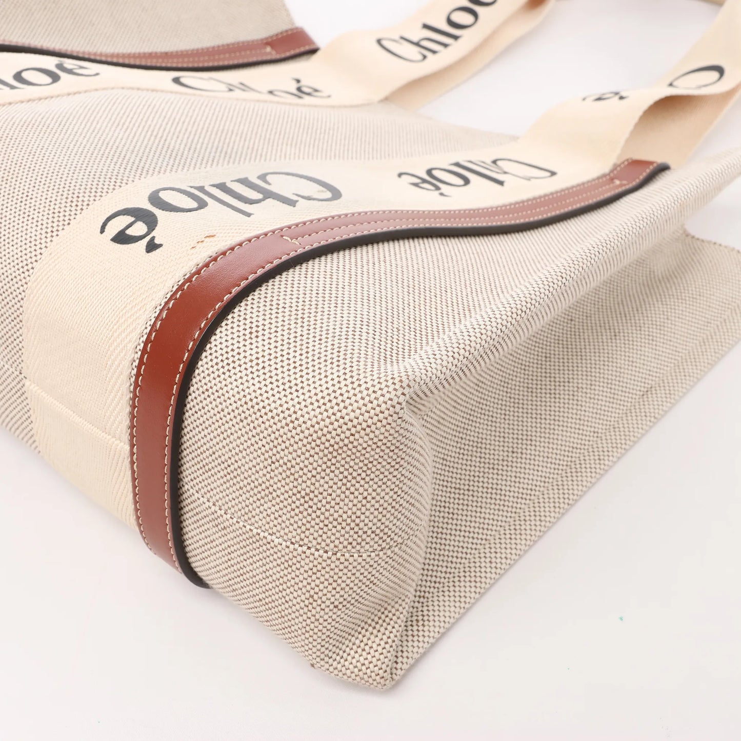 CHLOE Woody Medium Tote-Umhängetasche aus Canvas und Leder in Braun