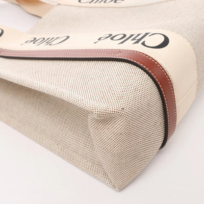 CHLOE Woody Medium Tote-Umhängetasche aus Canvas und Leder in Braun