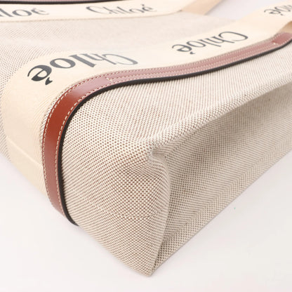 CHLOE Woody Medium Tote-Umhängetasche aus Canvas und Leder in Braun