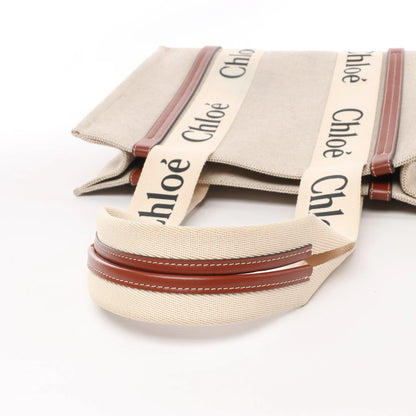 CHLOE Woody Medium Tote-Umhängetasche aus Canvas und Leder in Braun
