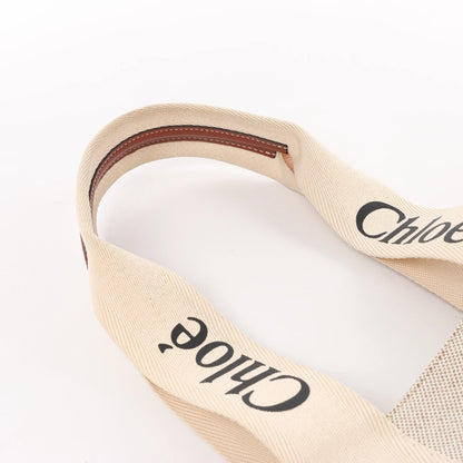 CHLOE Woody Medium Tote-Umhängetasche aus Canvas und Leder in Braun