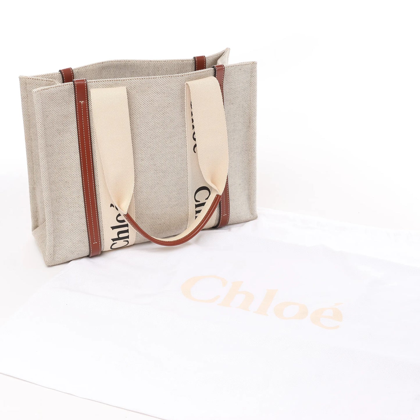 CHLOE Woody Medium Tote-Umhängetasche aus Canvas und Leder in Braun