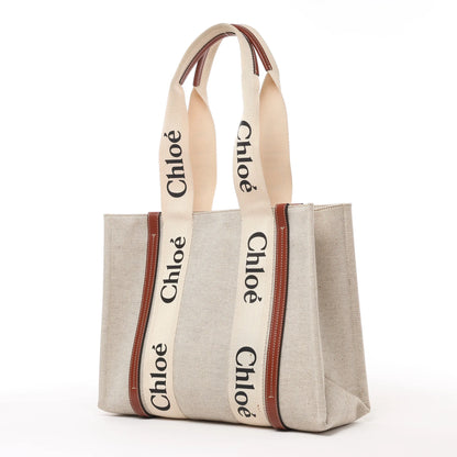 CHLOE Woody Medium Tote-Umhängetasche aus Canvas und Leder in Braun