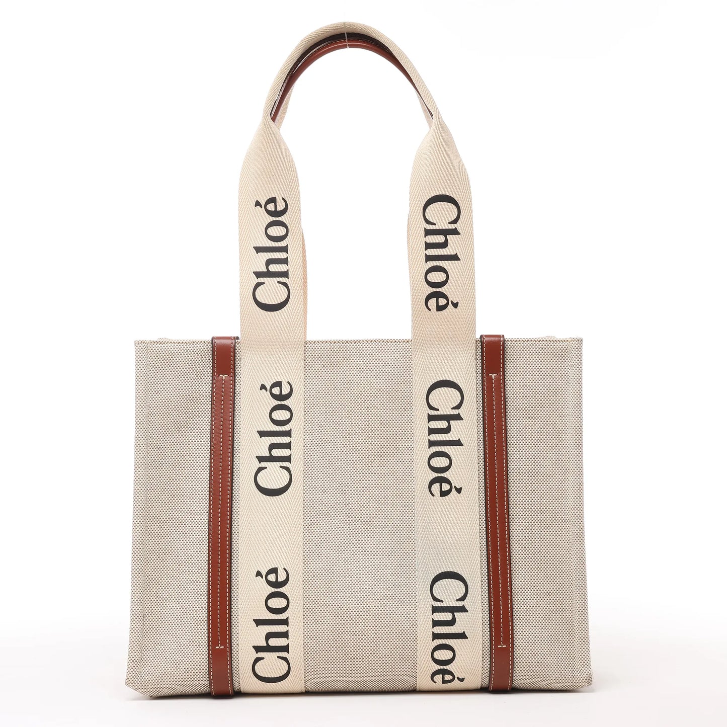 CHLOE Woody Medium Tote-Umhängetasche aus Canvas und Leder in Braun