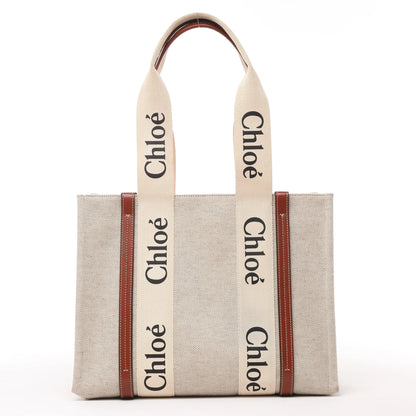 CHLOE Woody Medium Tote-Umhängetasche aus Canvas und Leder in Braun