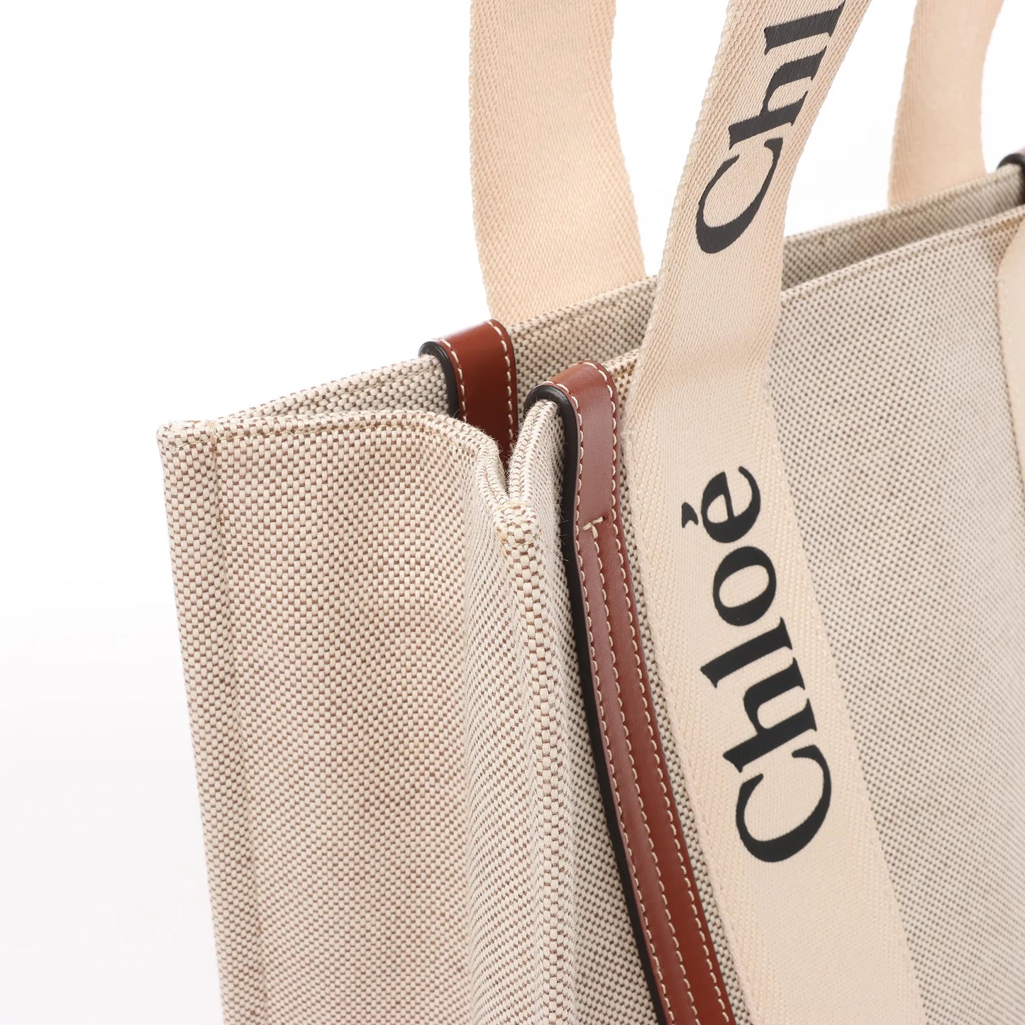 CHLOE Woody Medium Tote-Umhängetasche aus Canvas und Leder in Braun