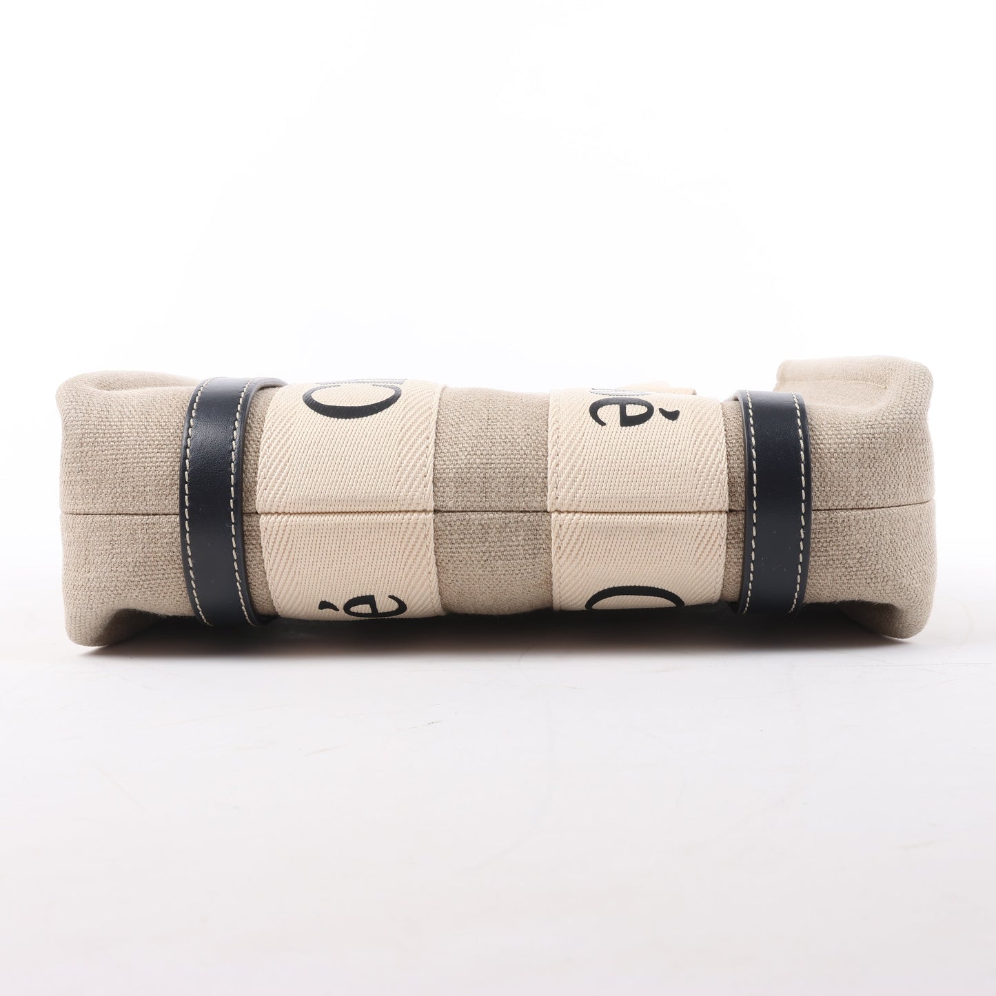Chloé Woody Kleine 2-Wege-Handtasche aus Canvas und Leder in Beige x Schwarz