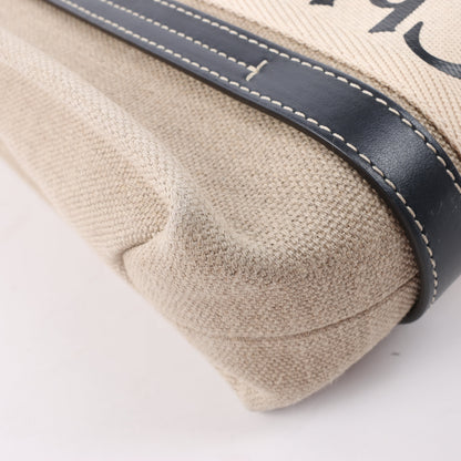Chloé Woody Kleine 2-Wege-Handtasche aus Canvas und Leder in Beige x Schwarz
