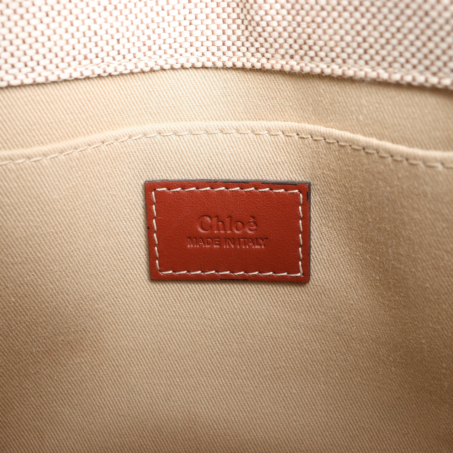Chloé Woody Kleine 2-Wege-Handtasche aus Canvas und Leder in Beige x Braun