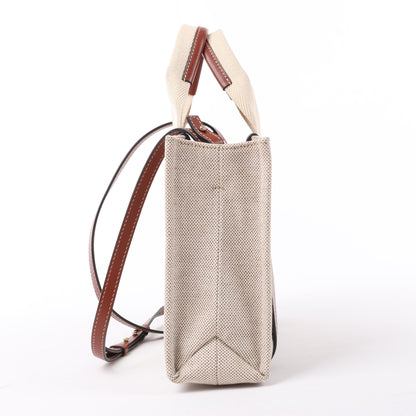 Chloé Woody Kleine 2-Wege-Handtasche aus Canvas und Leder in Beige x Braun