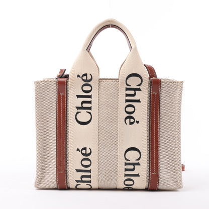 Chloé Woody Kleine 2-Wege-Handtasche aus Canvas und Leder in Beige x Braun