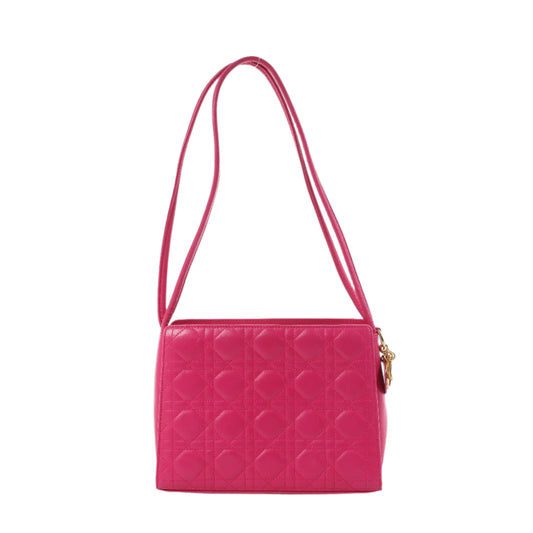 Christian Dior Vintage Cannage Leather Shoulder Bag in Pink