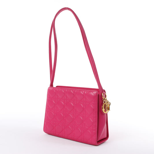 Christian Dior Vintage Cannage Leather Shoulder Bag in Pink