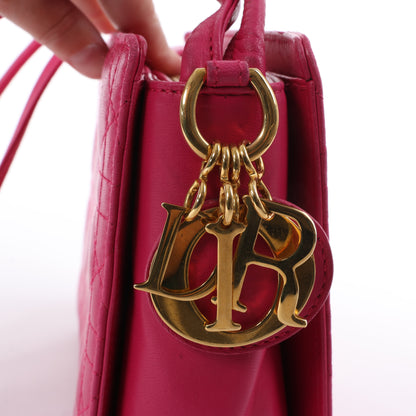Christian Dior Vintage Cannage Leather Shoulder Bag in Pink