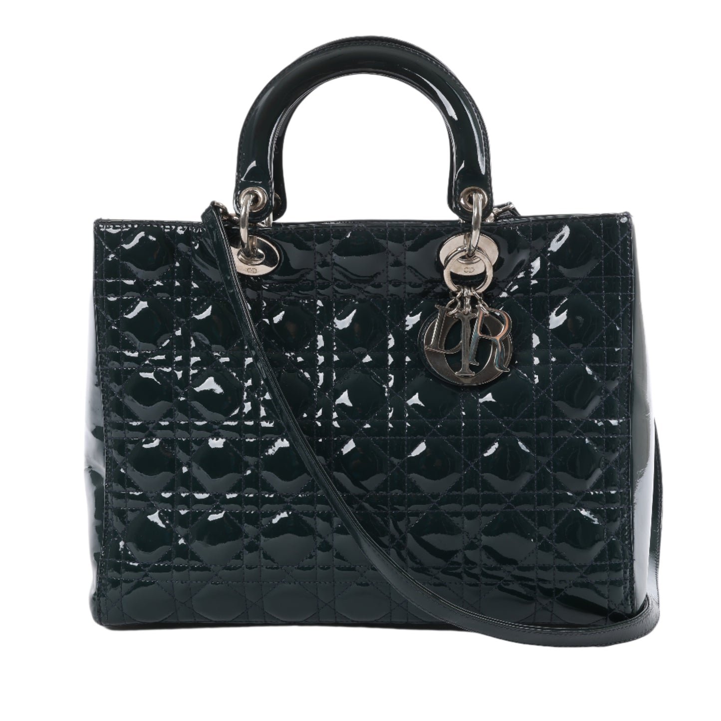 Christian Dior Lady Dior Large Cannage Patent Leather 2Way Handbag in Green