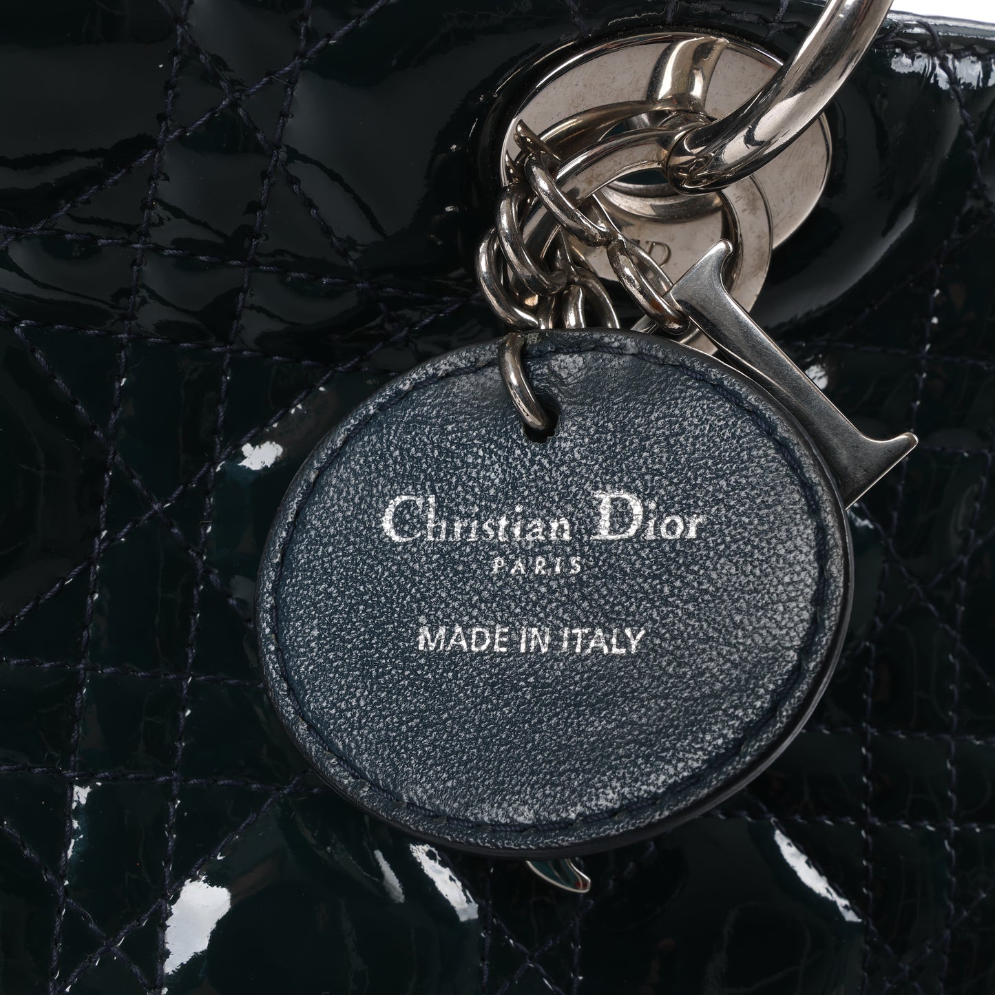 Christian Dior Lady Dior Large Cannage Patent Leather 2Way Handbag in Green