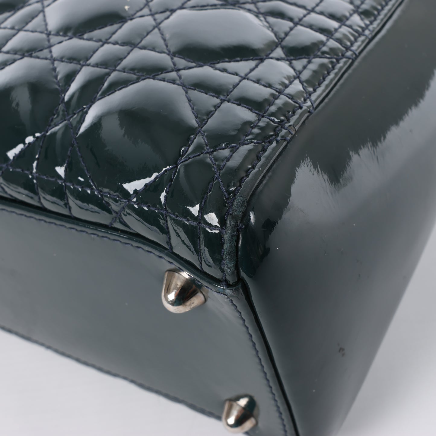 Christian Dior Lady Dior Large Cannage Patent Leather 2Way Handbag in Green