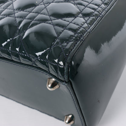Christian Dior Lady Dior Large Cannage Patent Leather 2Way Handbag in Green