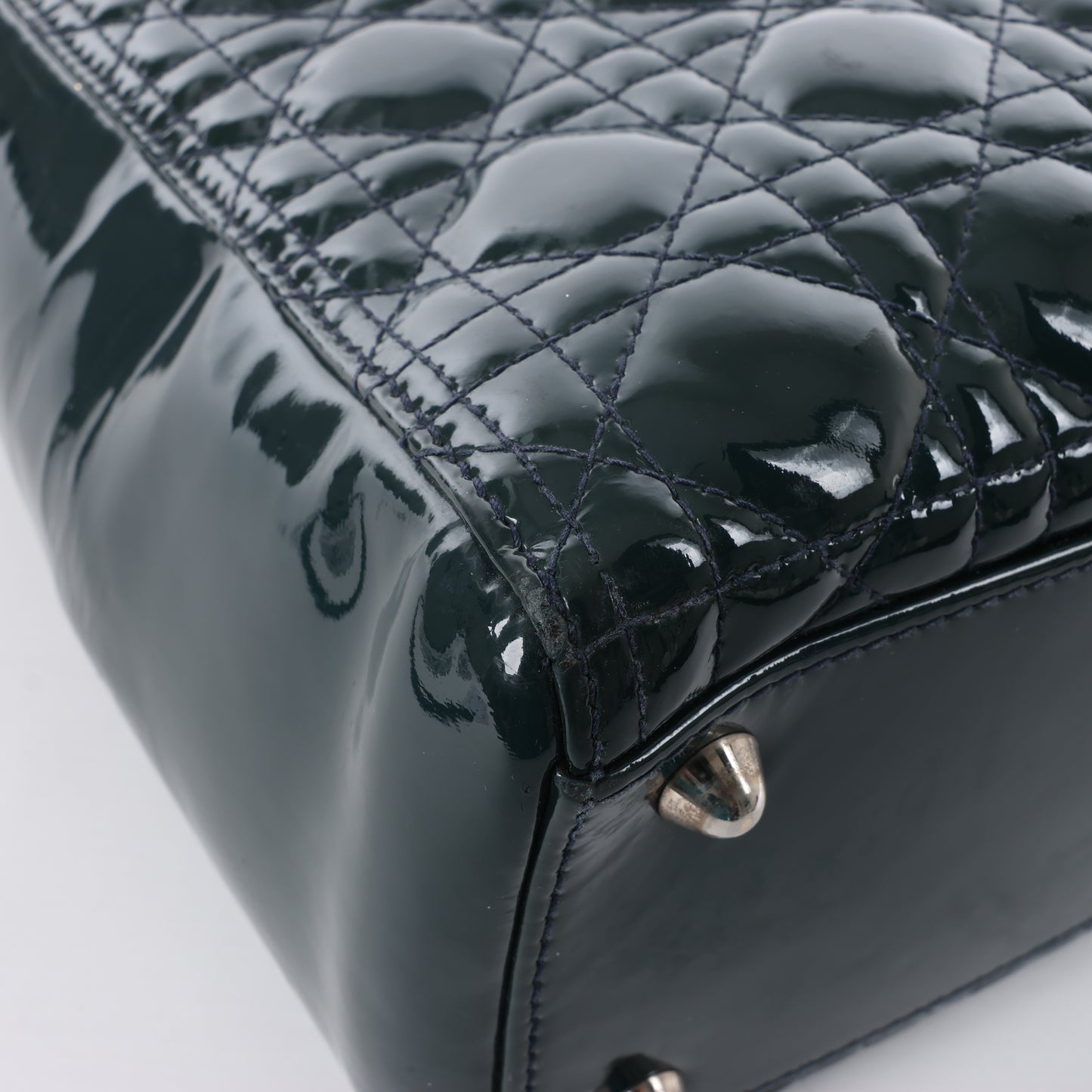 Christian Dior Lady Dior Large Cannage Patent Leather 2Way Handbag in Green