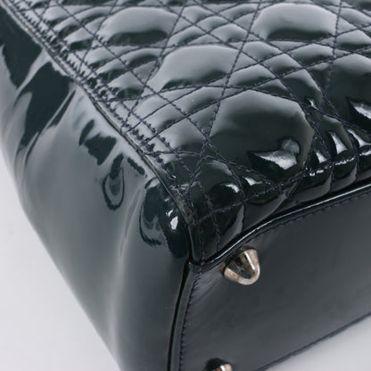 Christian Dior Lady Dior Large Cannage Patent Leather 2Way Handbag in Green