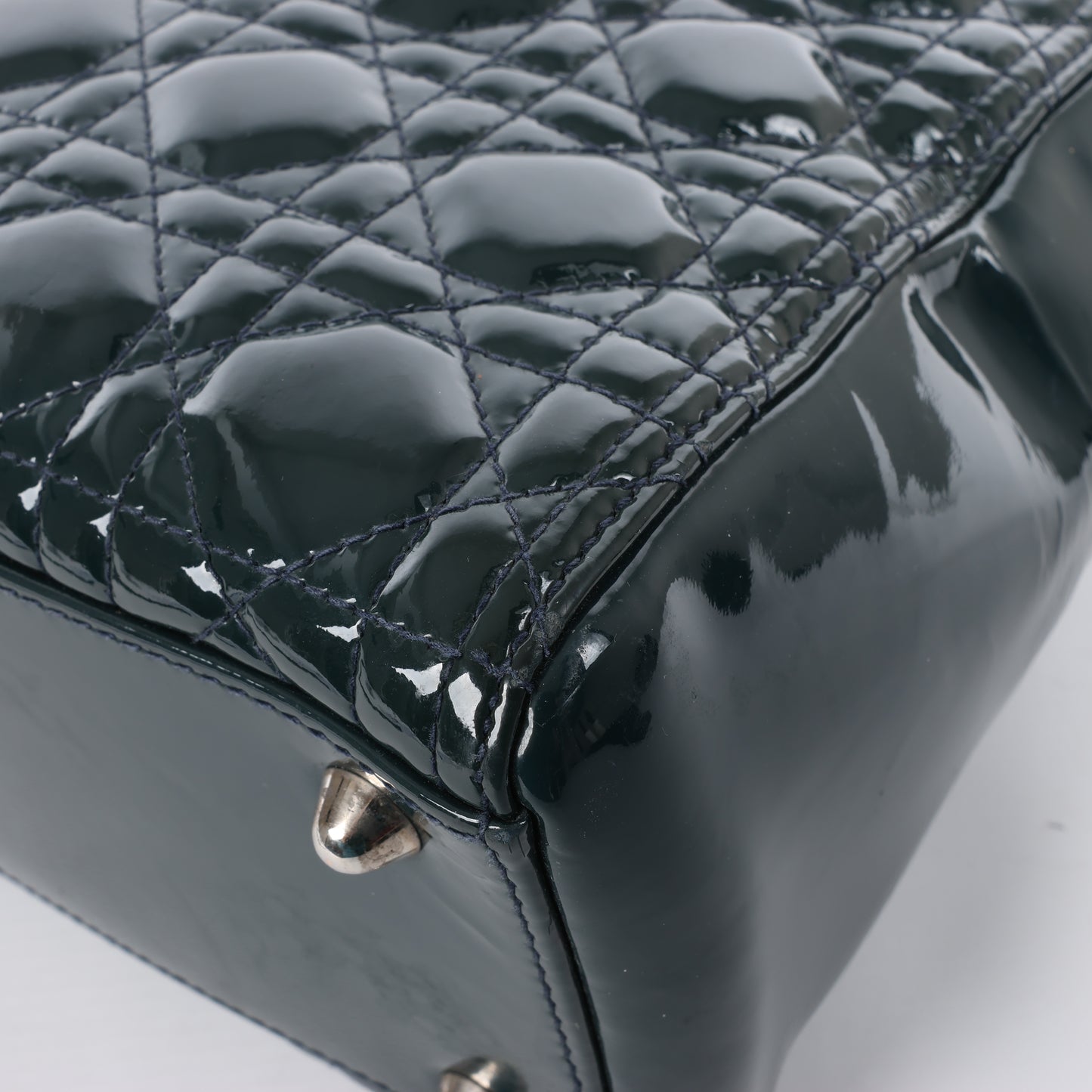 Christian Dior Lady Dior Large Cannage Patent Leather 2Way Handbag in Green