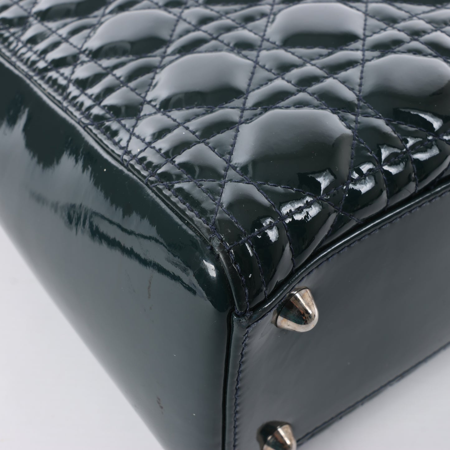 Christian Dior Lady Dior Large Cannage Patent Leather 2Way Handbag in Green