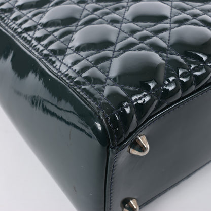 Christian Dior Lady Dior Large Cannage Patent Leather 2Way Handbag in Green