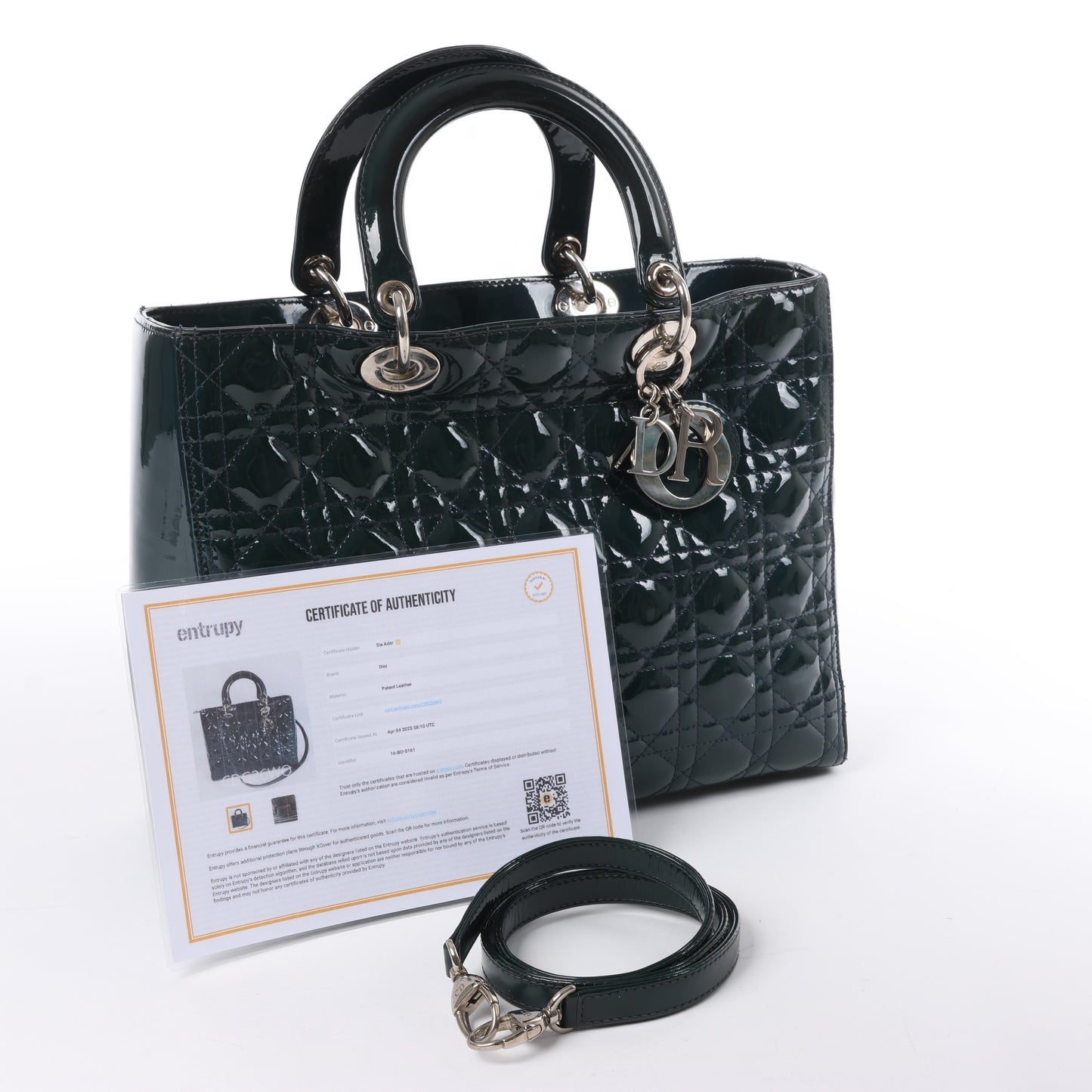 Christian Dior Lady Dior Large Cannage Patent Leather 2Way Handbag in Green