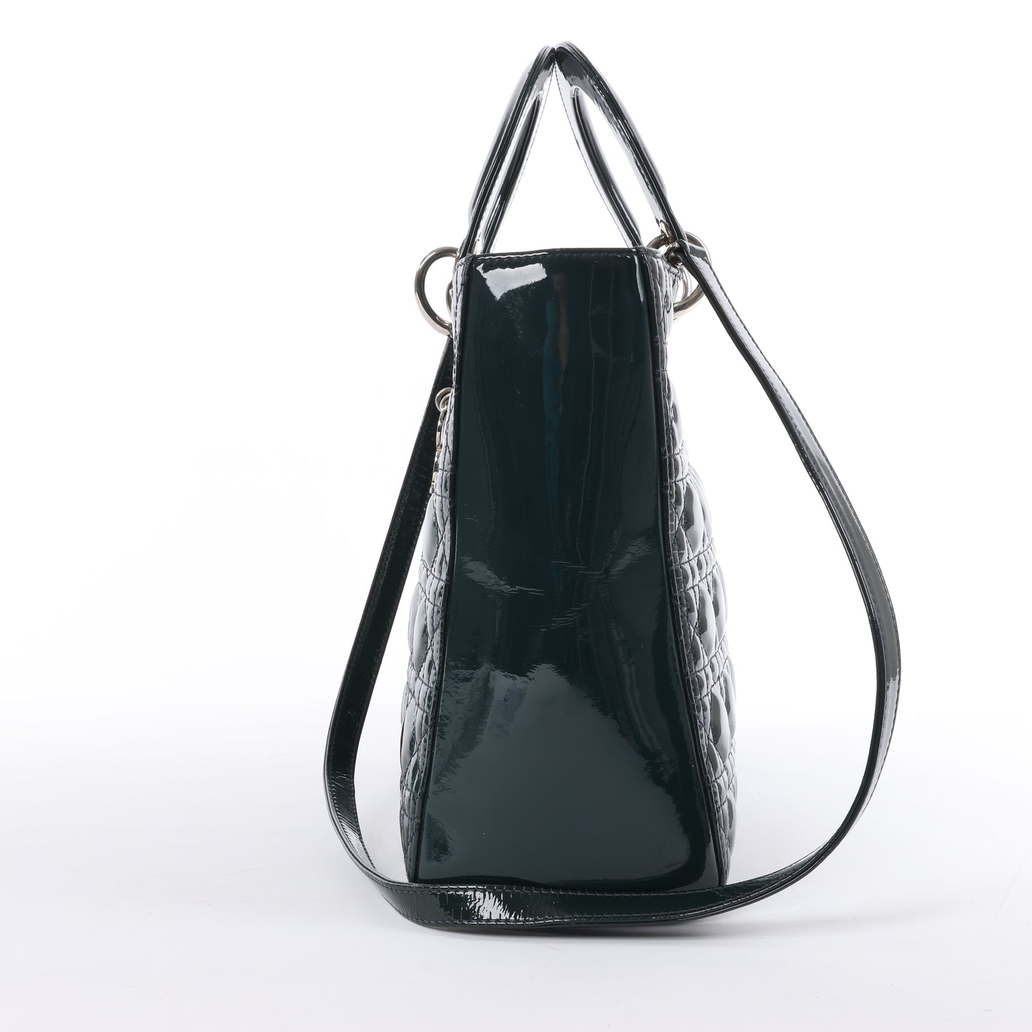 Christian Dior Lady Dior Large Cannage Patent Leather 2Way Handbag in Green