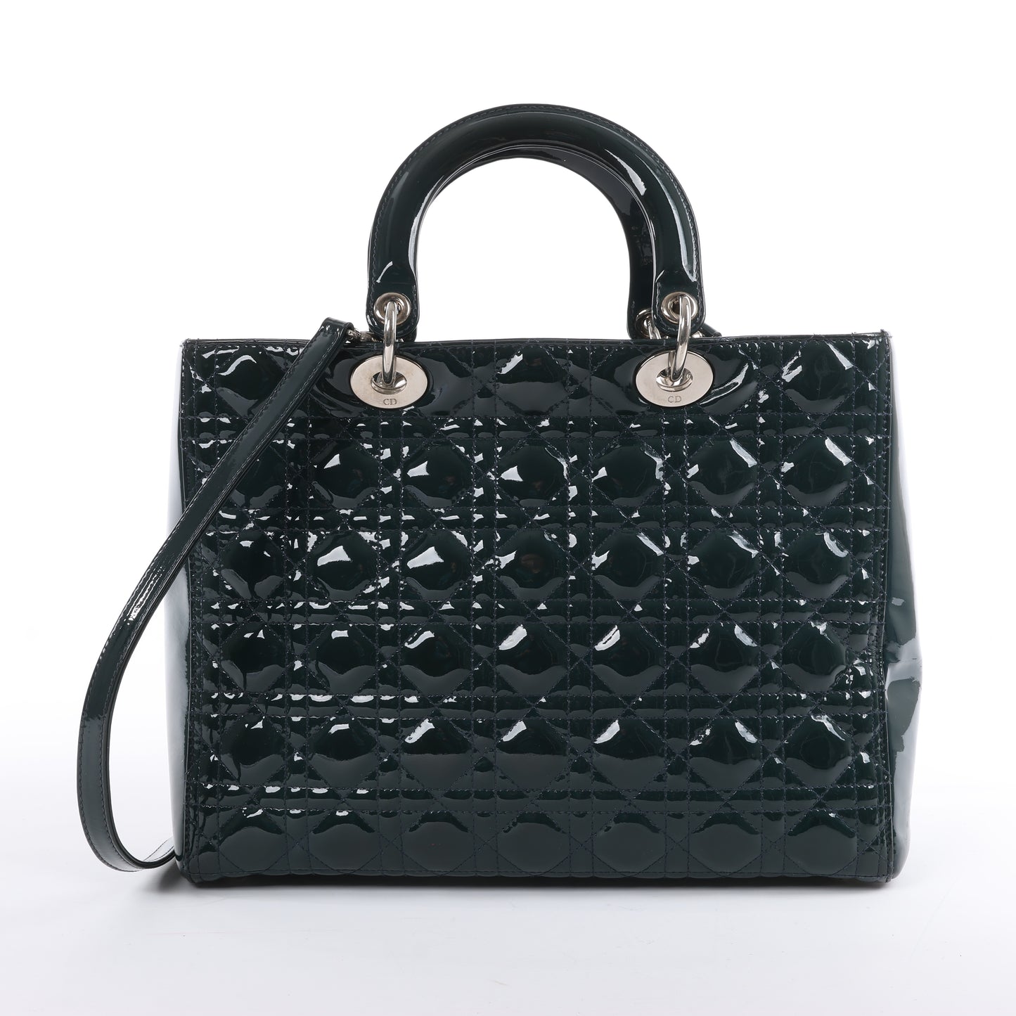 Christian Dior Lady Dior Large Cannage Patent Leather 2Way Handbag in Green