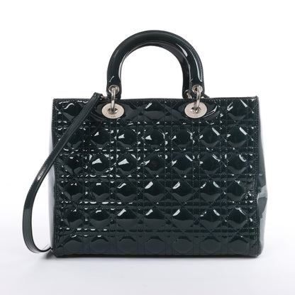 Christian Dior Lady Dior Large Cannage Patent Leather 2Way Handbag in Green
