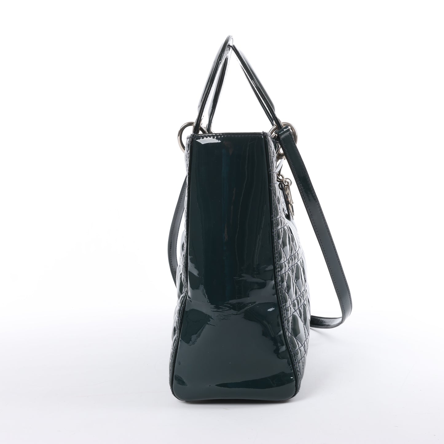 Christian Dior Lady Dior Large Cannage Patent Leather 2Way Handbag in Green