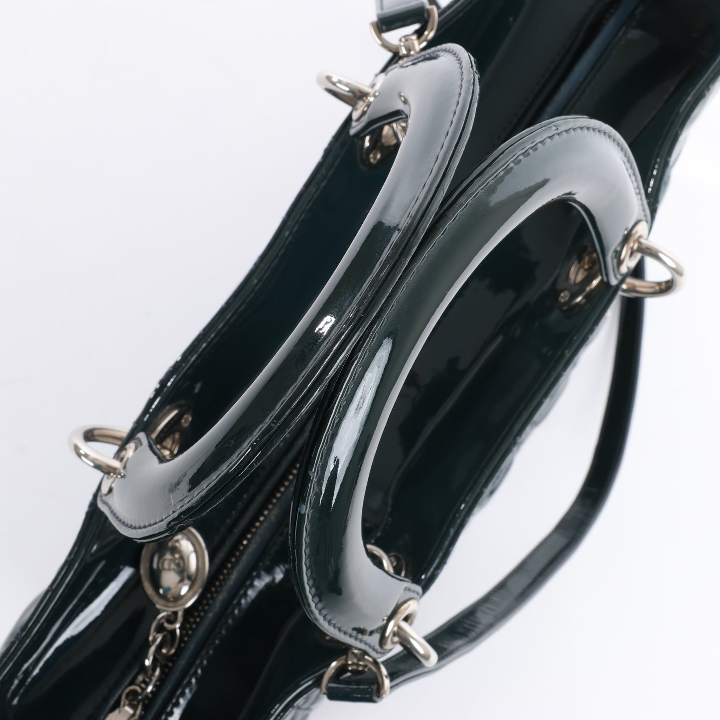 Christian Dior Lady Dior Large Cannage Patent Leather 2Way Handbag in Green