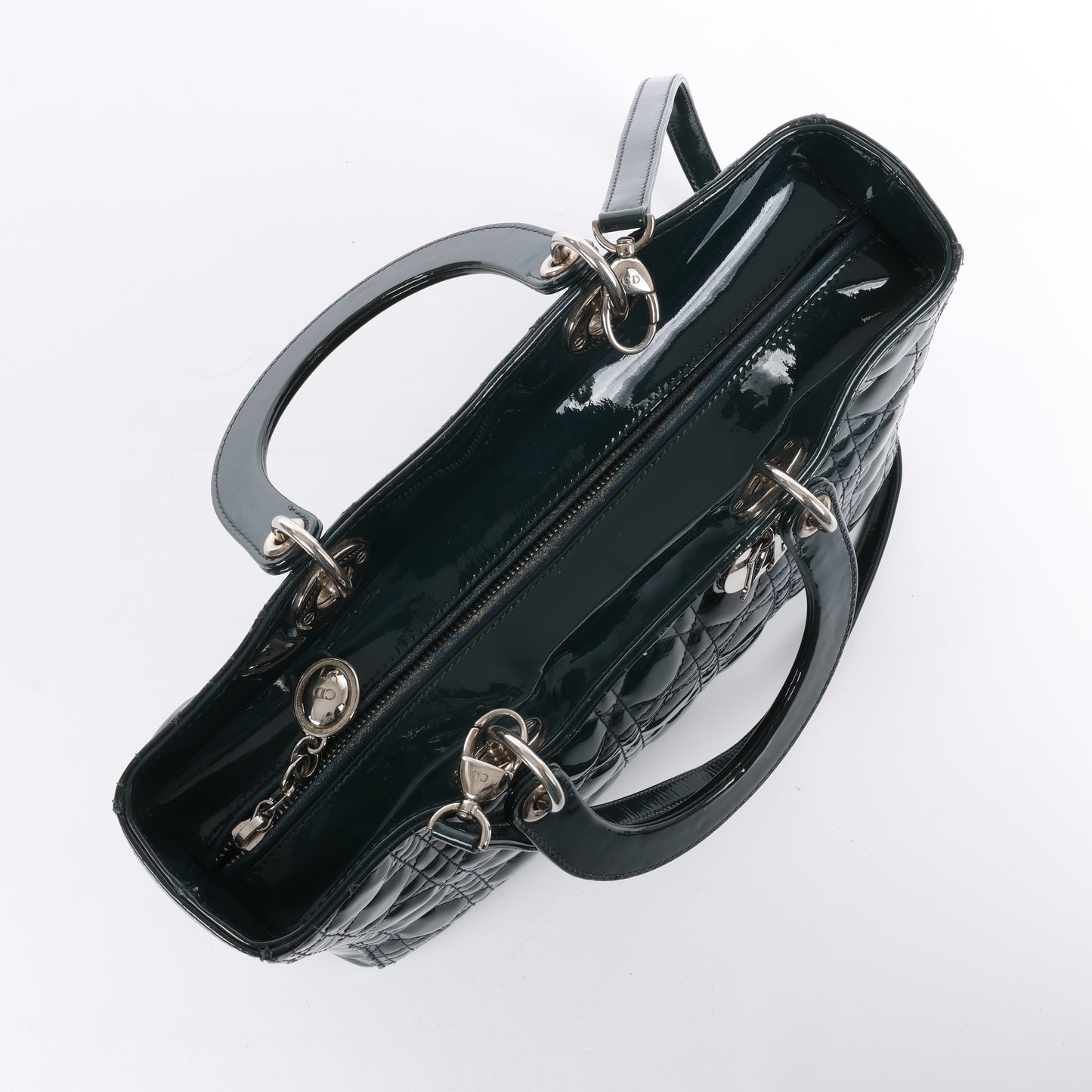 Christian Dior Lady Dior Large Cannage Patent Leather 2Way Handbag in Green