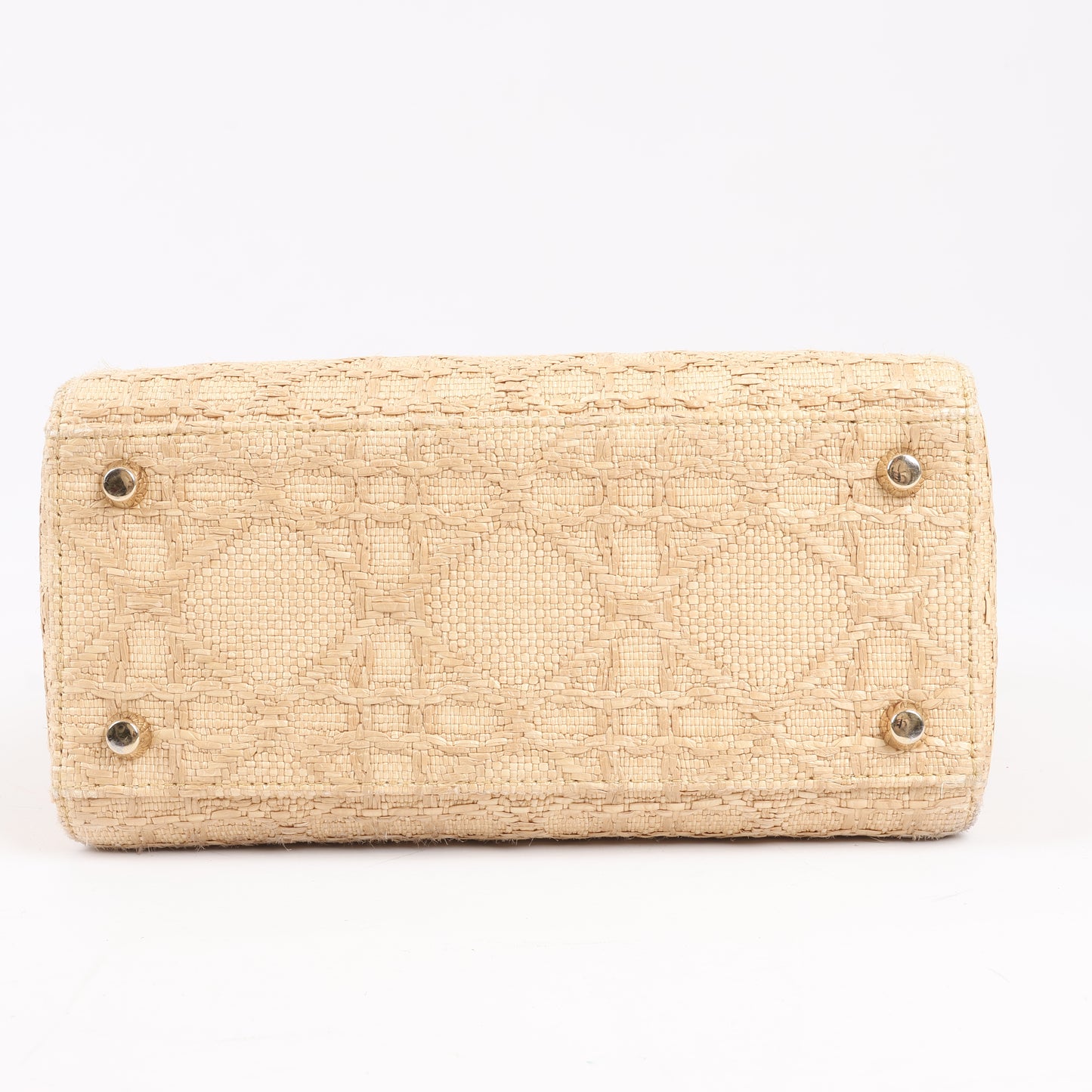 Christian Dior Lady D-Lite Raffia Woven Cannage Embroidered Medium 2Way Handtasche in Beige