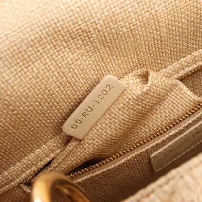 Christian Dior Lady D-Lite Raffia Woven Cannage Embroidered Medium 2Way Handtasche in Beige