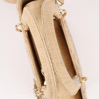 Christian Dior Lady D-Lite Raffia Woven Cannage Embroidered Medium 2Way Handtasche in Beige