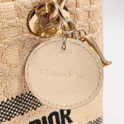 Christian Dior Lady D-Lite Raffia Woven Cannage Embroidered Medium 2Way Handtasche in Beige