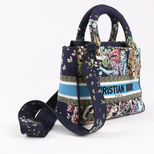 Christian Dior Lady D-Lite Canvas D-Constellation Embroidered Medium 2Way Handbag in Multicolor