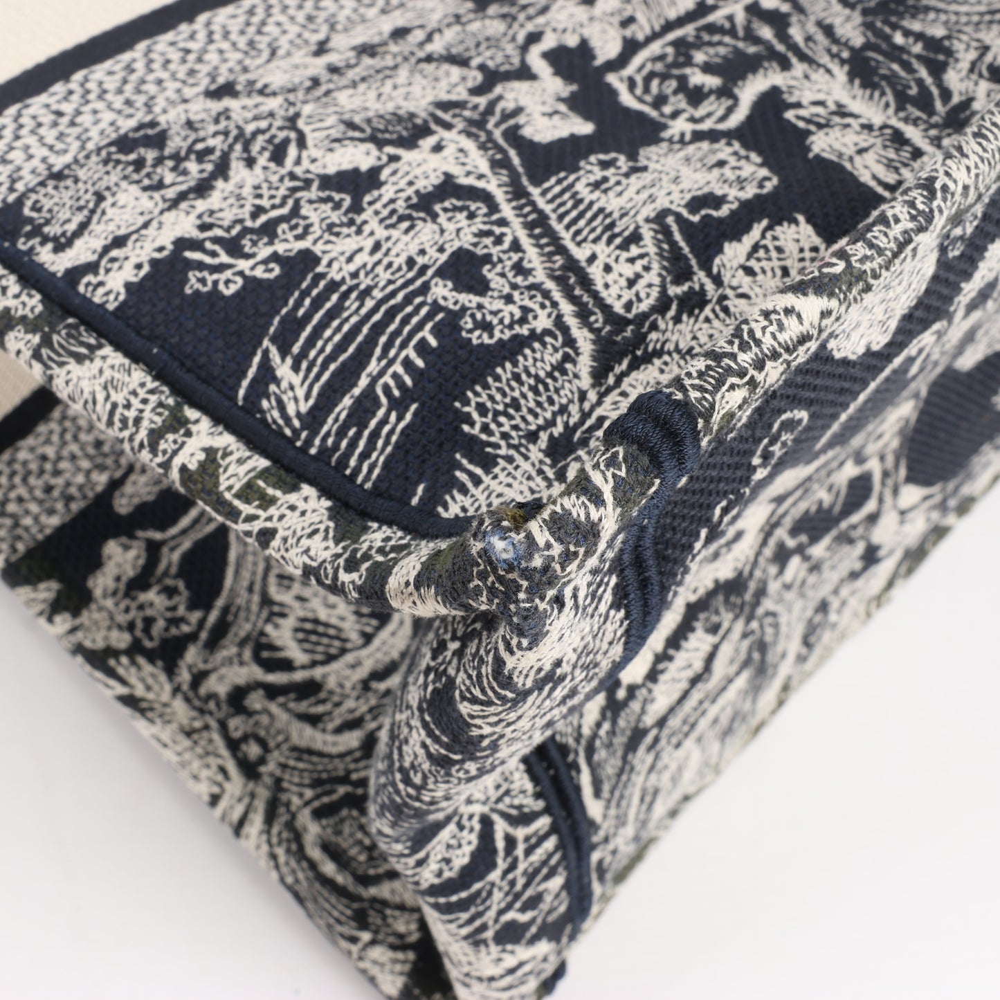 Christian Dior Toile Doo JUY Embroidery Book Große Canvas-Tragetasche in Marineblau