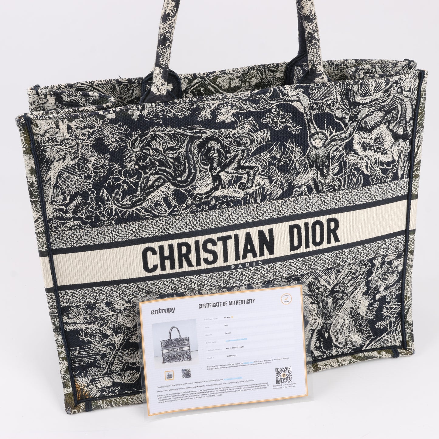 Christian Dior Toile Doo JUY Embroidery Book Große Canvas-Tragetasche in Marineblau