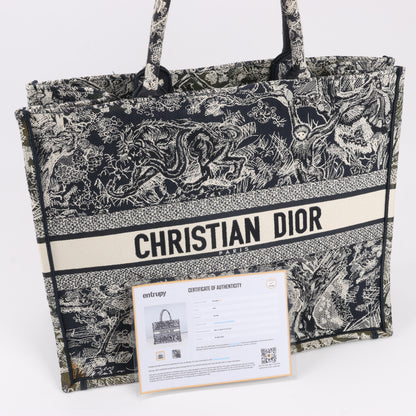 Christian Dior Toile Doo JUY Embroidery Book Große Canvas-Tragetasche in Marineblau