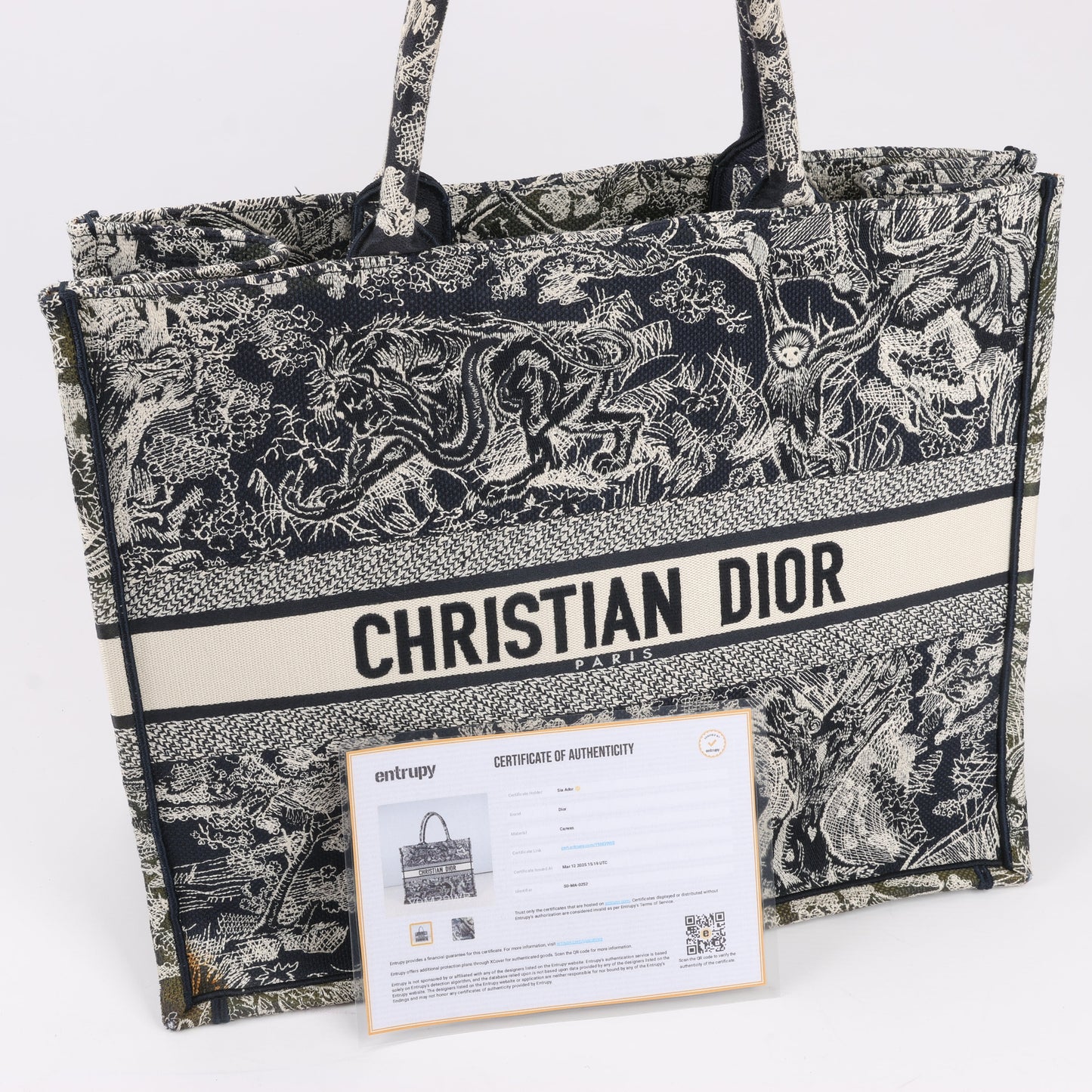 Christian Dior Toile Doo JUY Embroidery Book Große Canvas-Tragetasche in Marineblau