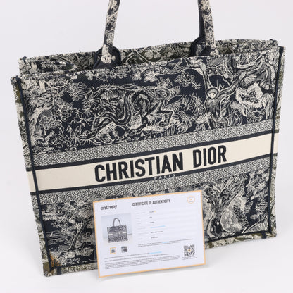 Christian Dior Toile Doo JUY Embroidery Book Große Canvas-Tragetasche in Marineblau
