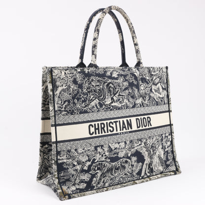 Christian Dior Toile Doo JUY Embroidery Book Große Canvas-Tragetasche in Marineblau
